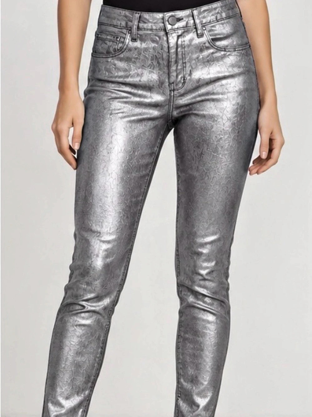 L'AGENCE Margot High-Rise Skinny Coated Jeans Gray Waist 28 NWOT